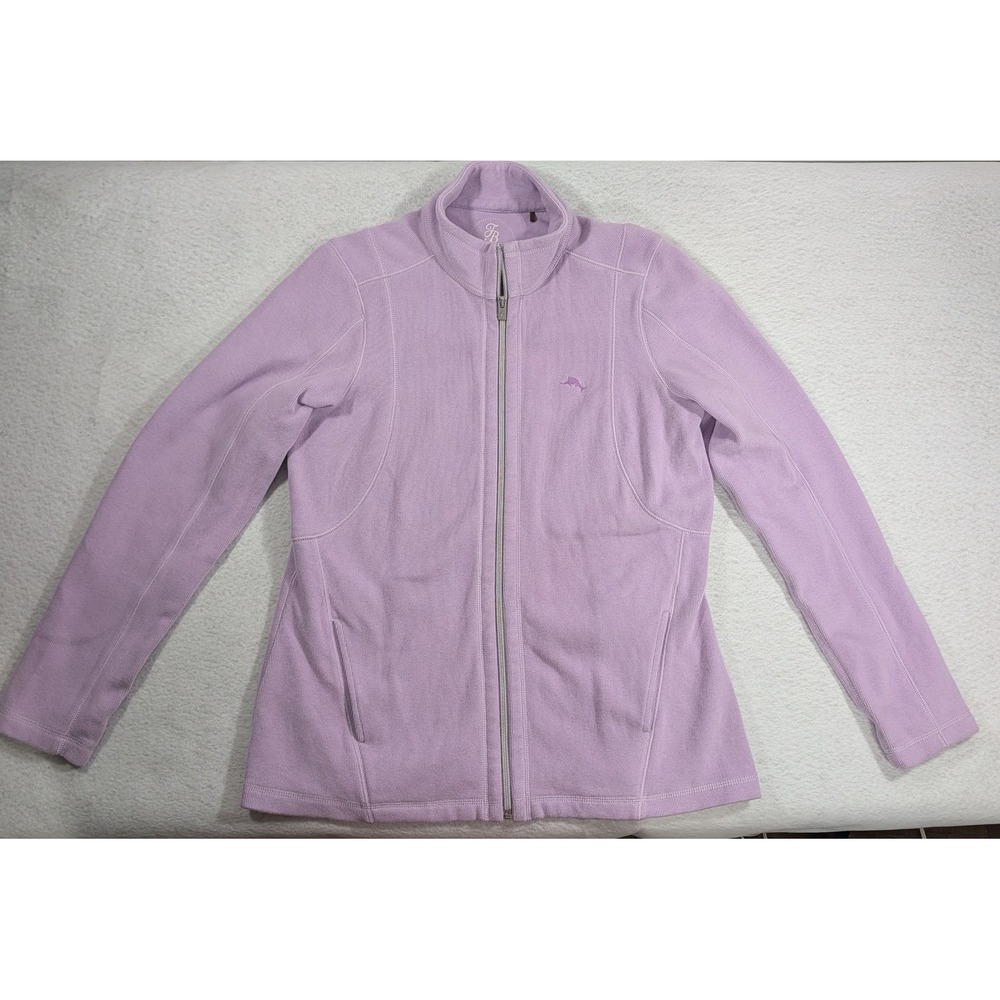 Tommy Bahama Womens Lavender Ribbed Knit Full Zip Mock Neck Jacket Sweatshirt M